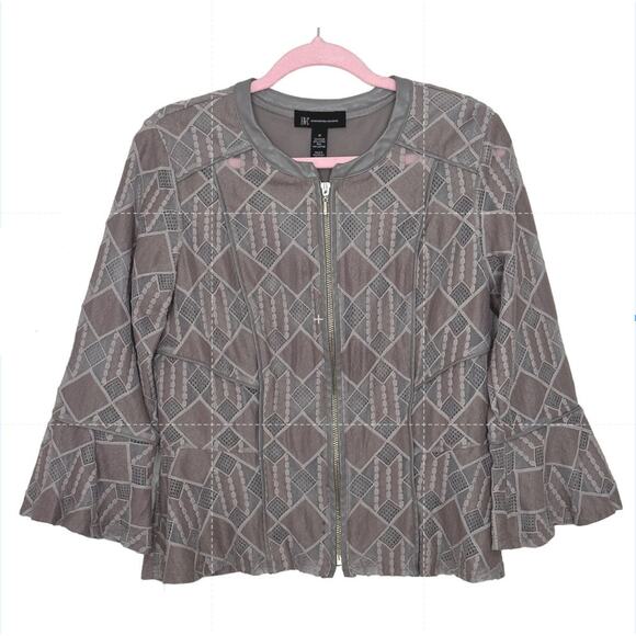INC Medium Taupe Zipper Lace Faux Leather Wearable Art Peplum Jacket - Picture 1 of 7
